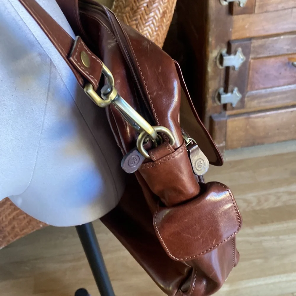 MAXWELL SCOTT LUXURY HANDCRAFTED IN ITALY CHESTNUT TAN MESSENGER BAG SHOULDER